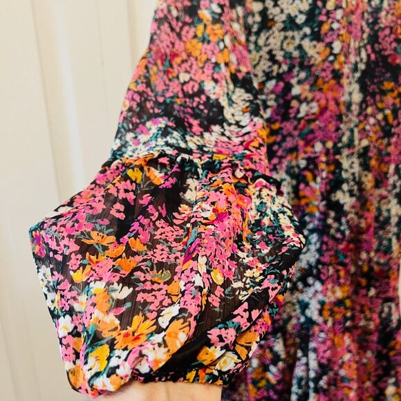 Vince Camuto-NWT-X Small-Vibrant Floral Puffed Long Sleeve-V Neck Mini Bl/Pk Mix - Picture 4 of 16